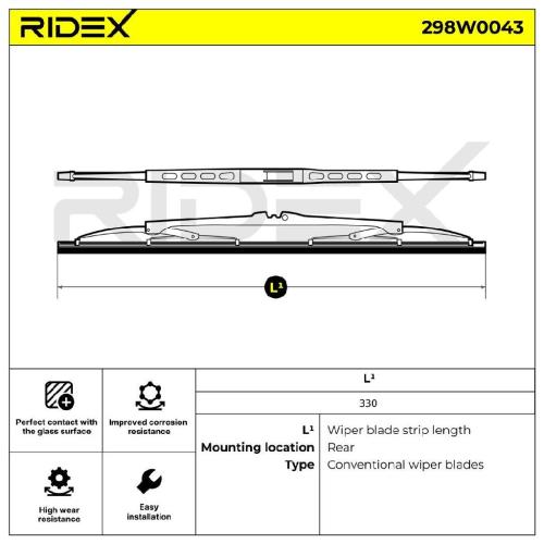 RIDEX 298W0043 Heckscheibenwischer ohne Spoiler Hinten 330mm für VW POLO (9N) Bild RIDEX 298W0043 Heckscheibenwischer ohne Spoiler Hinten 330mm für VW POLO (9N)