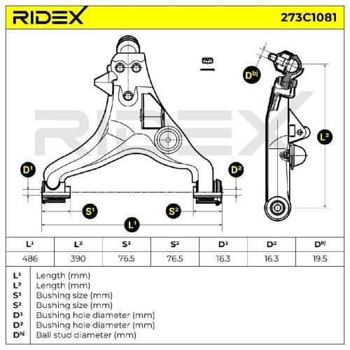 RIDEX 273C1081 Lenker Radaufhängung Querlenker Front rechts für MITSUBISHI Bild RIDEX 273C1081 Lenker Radaufhängung Querlenker Front rechts für MITSUBISHI