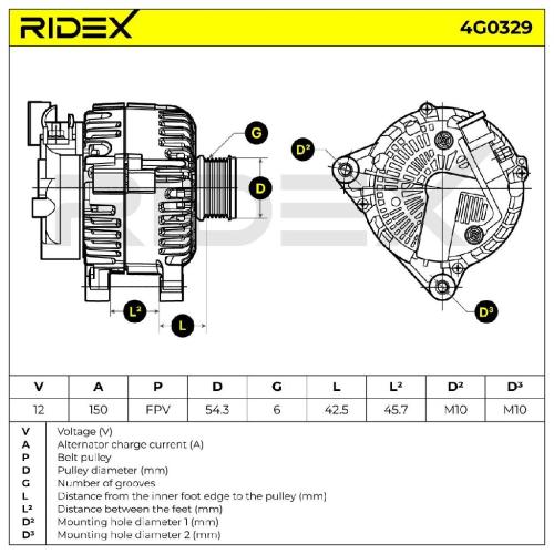 RIDEX 4G0329 Lichtmaschine 150A 12V Drehrichtung im Uhrzeigersinn mit für FORD Bild RIDEX 4G0329 Lichtmaschine 150A 12V Drehrichtung im Uhrzeigersinn mit für FORD