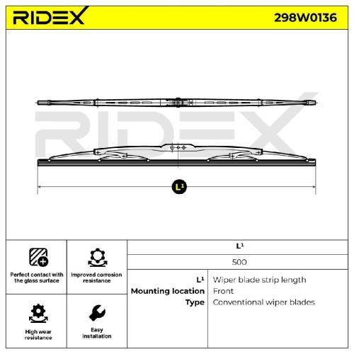 RIDEX Scheibenwischer Wischblatt Stück ohne Spoiler Vorne Länge 1: 500mm Länge: Bild RIDEX Scheibenwischer Wischblatt Stück ohne Spoiler Vorne Länge 1: 500mm Länge: