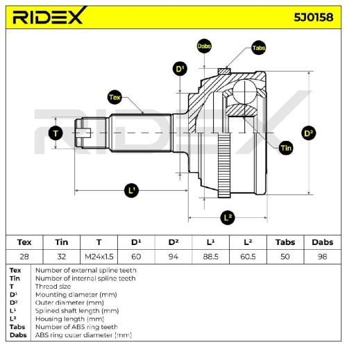 RIDEX 5J0158 Gelenksatz Antriebswelle Achswelle Vorne radseitig für ROVER 600 Bild RIDEX 5J0158 Gelenksatz Antriebswelle Achswelle Vorne radseitig für ROVER 600