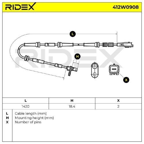 RIDEX ABS-Sensor 412W0908 Hinterachse beidseitig Sensorart: aktiver Sensor Bild RIDEX ABS-Sensor 412W0908 Hinterachse beidseitig Sensorart: aktiver Sensor