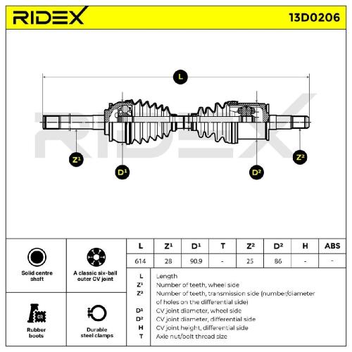 RIDEX Antriebswelle Achswelle Vorderachse/Vorne links für MITSUBISHI Bild RIDEX Antriebswelle Achswelle Vorderachse/Vorne links für MITSUBISHI