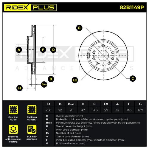 RIDEX PLUS 82B1149P 2x Bremsscheiben Vorne Ø280mm Belüftet für SUZUKI Bild RIDEX PLUS 82B1149P 2x Bremsscheiben Vorne Ø280mm Belüftet für SUZUKI