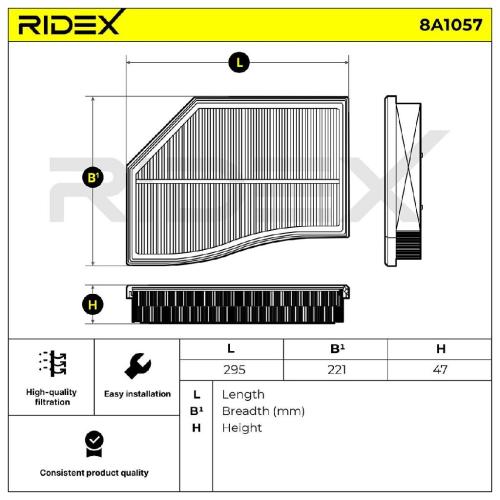 RIDEX 8A1057 Motor Luftfilter Quadratisch Filtereinsatz Umluftfilter Bild RIDEX 8A1057 Motor Luftfilter Quadratisch Filtereinsatz Umluftfilter