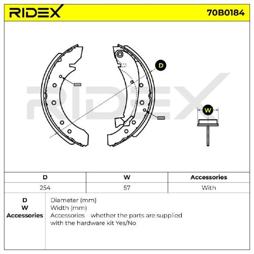 RIDEX Bremsbacken Satz für Trommelbremse Hinten mit Hebel für FIAT 70B0184 Bild RIDEX Bremsbacken Satz für Trommelbremse Hinten mit Hebel für FIAT 70B0184