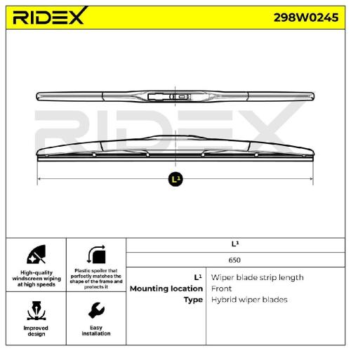 RIDEX Scheibenwischer Wischblatt Stück mit Spoiler Vorne Länge: 650mm für NISSAN Bild RIDEX Scheibenwischer Wischblatt Stück mit Spoiler Vorne Länge: 650mm für NISSAN