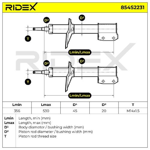 RIDEX 854S2231 2x Stoßdämpfer Federbein Gasdruck Vorne für DACIA SANDERO Bild RIDEX 854S2231 2x Stoßdämpfer Federbein Gasdruck Vorne für DACIA SANDERO