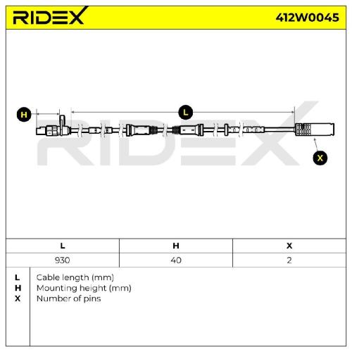 RIDEX ABS-Sensor 412W0045 Hinterachse beidseitig Sensorart: aktiver Sensor Bild RIDEX ABS-Sensor 412W0045 Hinterachse beidseitig Sensorart: aktiver Sensor