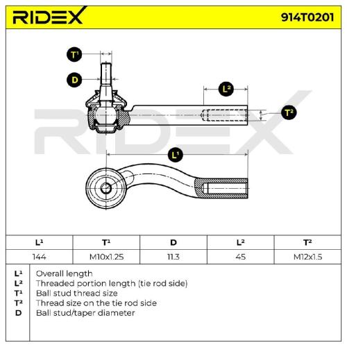 RIDEX Spurstangenkopf Vorderachse rechts außen Traggelenk M10X1.25 914T0201 Bild RIDEX Spurstangenkopf Vorderachse rechts außen Traggelenk M10X1.25 914T0201