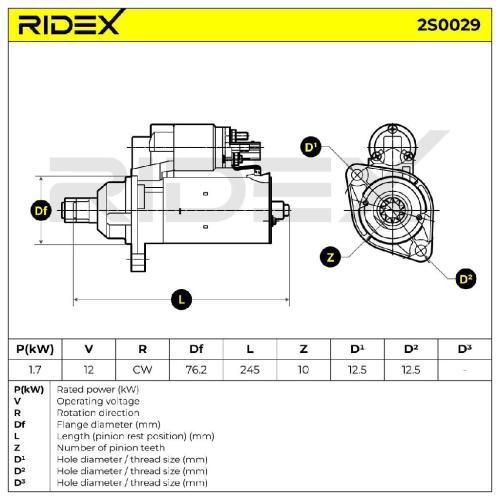 RIDEX Motor Starter/Anlasser 1,7kW für VW Golf 5I (5K1) Golf 5 Schrägheck (1K1) Bild RIDEX Motor Starter/Anlasser 1,7kW für VW Golf 5I (5K1) Golf 5 Schrägheck (1K1)