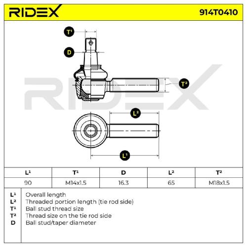 RIDEX Spurstangenkopf Vorderachse rechts oben unten außen Traggelenk 914T0410 Bild RIDEX Spurstangenkopf Vorderachse rechts oben unten außen Traggelenk 914T0410