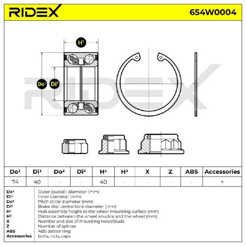 RIDEX 654W0004 Radlagersatz pro 1 Rad Vorne beidseitig Hinten Kugellager mit Bild RIDEX 654W0004 Radlagersatz pro 1 Rad Vorne beidseitig Hinten Kugellager mit