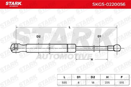 STARK SKGS-0220056 Heckklappendämpfer beidseitig Länge:553mm 515N Hub: 208mm Bild STARK SKGS-0220056 Heckklappendämpfer beidseitig Länge:553mm 515N Hub: 208mm