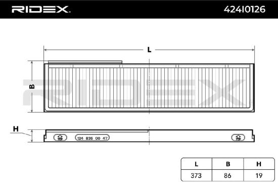 RIDEX 424I0126 Innenraumfilter Pollenfilter Höhe: 22 Breite: 86 Länge: 373 Bild RIDEX 424I0126 Innenraumfilter Pollenfilter Höhe: 22 Breite: 86 Länge: 373