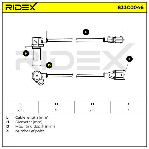RIDEX Kurbelwellensensor 833C0046 180 mm für OPEL Corsa C Schrägheck (X01) Bild RIDEX Kurbelwellensensor 833C0046 180 mm für OPEL Corsa C Schrägheck (X01)