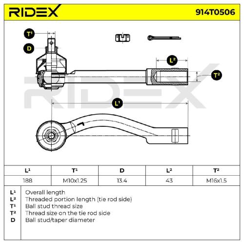 RIDEX Spurstangenkopf Vorderachse links Traggelenk FM16X1.5R 914T0506 für KIA Bild RIDEX Spurstangenkopf Vorderachse links Traggelenk FM16X1.5R 914T0506 für KIA