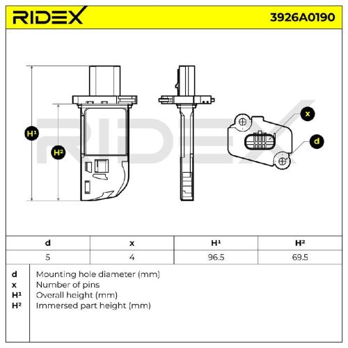 RIDEX 3926A0190 Luftmassenmesser/Luftmengenmesser LMM 4-Polig für FORD 1516668 Bild RIDEX 3926A0190 Luftmassenmesser/Luftmengenmesser LMM 4-Polig für FORD 1516668