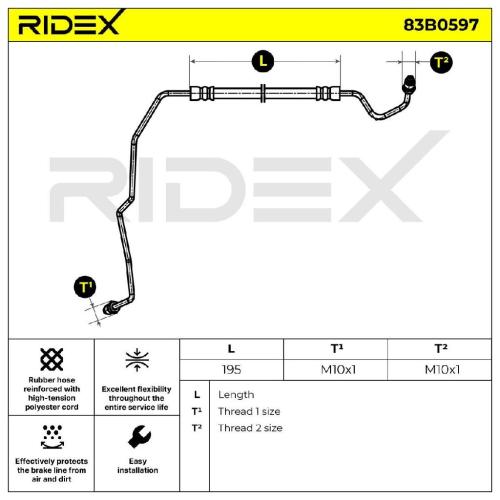 RIDEX Bremsschlauch 83B0597 HINTEN links BREMSSCHLÄUCHE für RENAULT Scénic 1II Bild RIDEX Bremsschlauch 83B0597 HINTEN links BREMSSCHLÄUCHE für RENAULT Scénic 1II