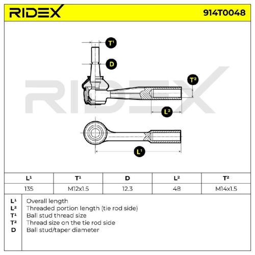 RIDEX Spurstangenkopf Vorderachse rechts Traggelenk M12X1.5 914T0048 für OPEL Bild RIDEX Spurstangenkopf Vorderachse rechts Traggelenk M12X1.5 914T0048 für OPEL