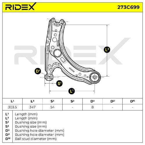 RIDEX 273C0699 Lenker Radaufhängung Querlenker Front unten beidseitig für VW Bild RIDEX 273C0699 Lenker Radaufhängung Querlenker Front unten beidseitig für VW