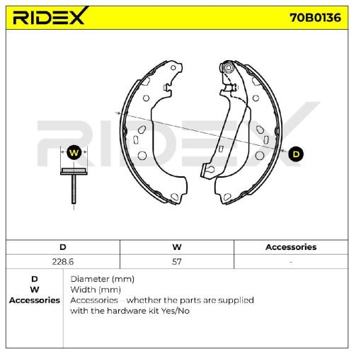 RIDEX Bremsbacken Satz für Trommelbremse Hinten für FORD 70B0136 Bild RIDEX Bremsbacken Satz für Trommelbremse Hinten für FORD 70B0136