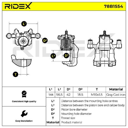 RIDEX 78B1554 Bremssattel Bremszange Hinten rechts für VW Golf 5II Schrägheck Bild RIDEX 78B1554 Bremssattel Bremszange Hinten rechts für VW Golf 5II Schrägheck