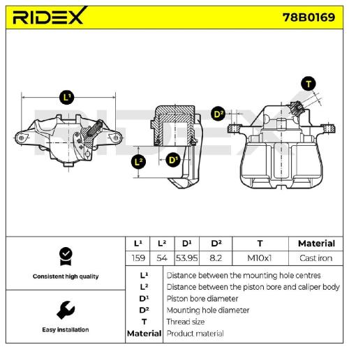 RIDEX 78B0169 Bremssattel Bremszange Vorne rechts links für VW Caddy III Kombi Bild RIDEX 78B0169 Bremssattel Bremszange Vorne rechts links für VW Caddy III Kombi