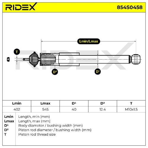 RIDEX 854S0458 2x Stoßdämpfer Gasdruck Vorne passend für MERCEDES-BENZ Bild RIDEX 854S0458 2x Stoßdämpfer Gasdruck Vorne passend für MERCEDES-BENZ