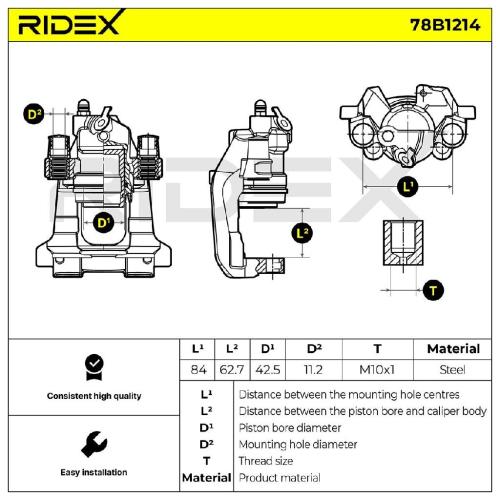 RIDEX 78B1214 Bremssattel Bremszange Hinten links passend für MERCEDES-BENZ für Bild RIDEX 78B1214 Bremssattel Bremszange Hinten links passend für MERCEDES-BENZ für