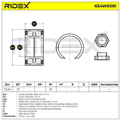 RIDEX 654W0081 Radlagersatz pro 1 Rad Vorne beidseitig für RENAULT Clio 1I Bild RIDEX 654W0081 Radlagersatz pro 1 Rad Vorne beidseitig für RENAULT Clio 1I