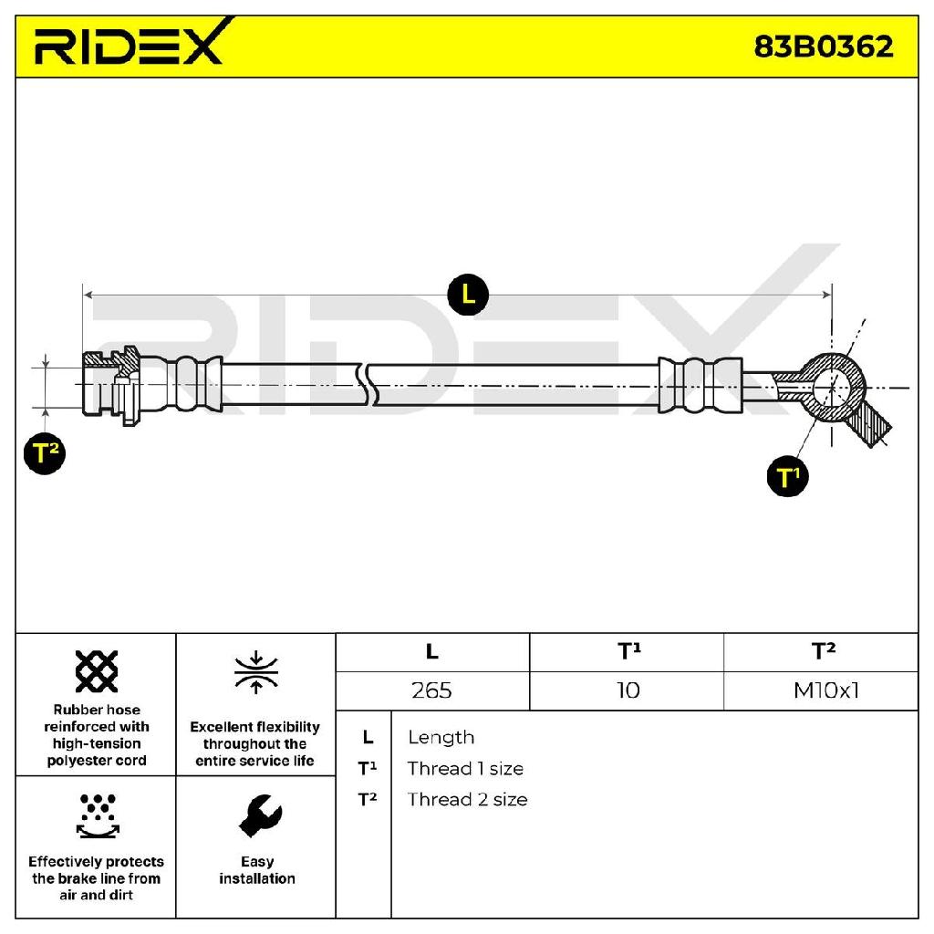 RIDEX Bremsschlauch 83B0362 VORNE links BREMSSCHLÄUCHE Länge: 248mm für NISSAN