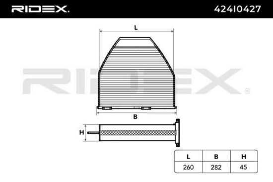 RIDEX 424I0427 Innenraumfilter Pollenfilter Höhe: 45 Breite: 282 Länge: 265 Bild RIDEX 424I0427 Innenraumfilter Pollenfilter Höhe: 45 Breite: 282 Länge: 265