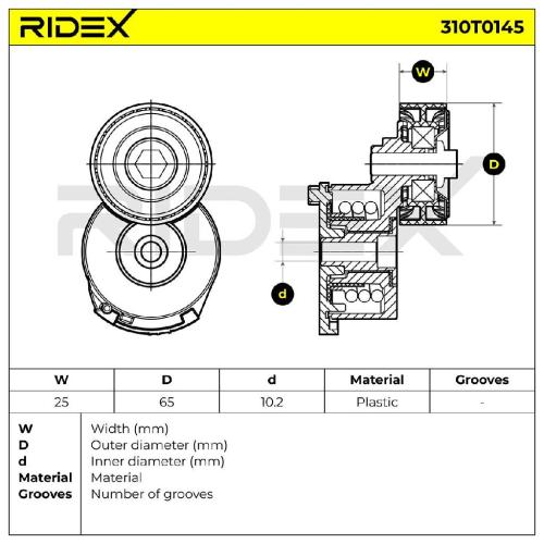 RIDEX 310T0145 Spannrolle Keilrippenriemen für FORD FOCUS III Turnier 1682004 Bild RIDEX 310T0145 Spannrolle Keilrippenriemen für FORD FOCUS III Turnier 1682004