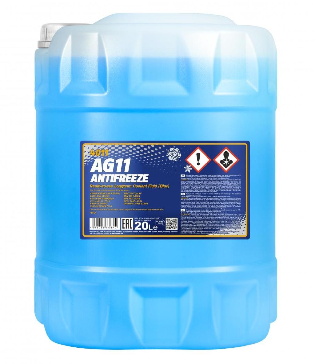 MANNOL Kühlmittel Kühlflüssigkeit G11 Blau Fertigmischung 20L Kühlerfrostschutz