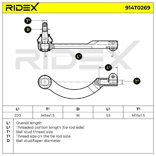 RIDEX Spurstangenkopf außen links Vorderachse Traggelenk M14X1.5 914T0269 Bild RIDEX Spurstangenkopf außen links Vorderachse Traggelenk M14X1.5 914T0269