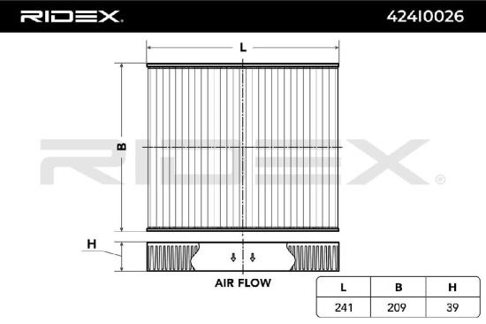 RIDEX 424I0026 Innenraumfilter Pollenfilter Aktivkohlefilter Höhe: 39 Breite: Bild RIDEX 424I0026 Innenraumfilter Pollenfilter Aktivkohlefilter Höhe: 39 Breite:
