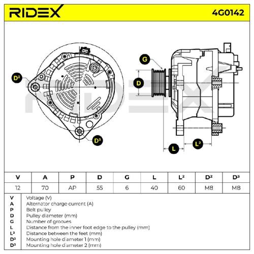 RIDEX 4G0142 Lichtmaschine 70A 12V Drehrichtung im Uhrzeigersinn mit für VW Bild RIDEX 4G0142 Lichtmaschine 70A 12V Drehrichtung im Uhrzeigersinn mit für VW