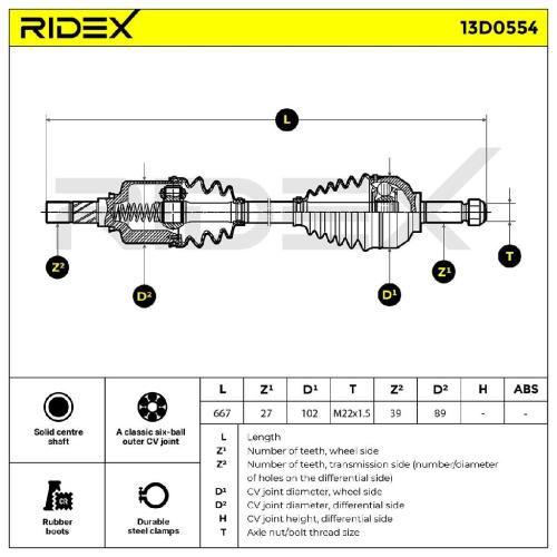 RIDEX Antriebswelle Achswelle Vorderachse/Vorne links für OPEL 4417911 Bild RIDEX Antriebswelle Achswelle Vorderachse/Vorne links für OPEL 4417911