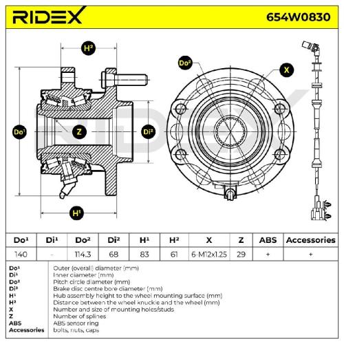 RIDEX 654W0830 Radlagersatz pro 1 Rad Vorne beidseitig für NISSAN 40202JR70C Bild RIDEX 654W0830 Radlagersatz pro 1 Rad Vorne beidseitig für NISSAN 40202JR70C