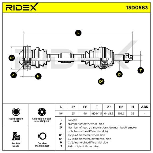 RIDEX Antriebswelle Achswelle Vorderachse/Vorne beidseitig für FIAT PUNTO Bild RIDEX Antriebswelle Achswelle Vorderachse/Vorne beidseitig für FIAT PUNTO