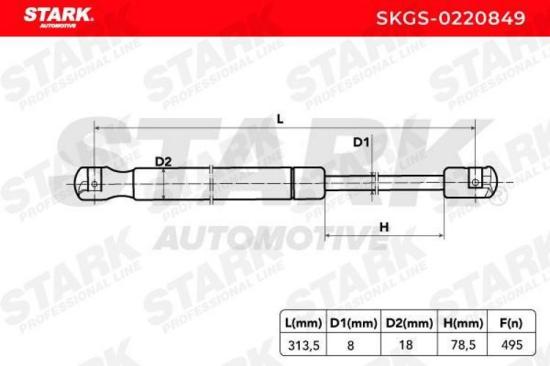 STARK SKGS-0220849 Heckklappendämpfer beidseitig hinten Länge:313,5mm 495N Hub: Bild STARK SKGS-0220849 Heckklappendämpfer beidseitig hinten Länge:313,5mm 495N Hub: