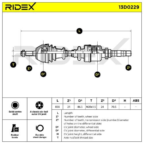 RIDEX Antriebswelle Achswelle Vorderachse/Vorne rechts passend für PEUGEOT Bild RIDEX Antriebswelle Achswelle Vorderachse/Vorne rechts passend für PEUGEOT