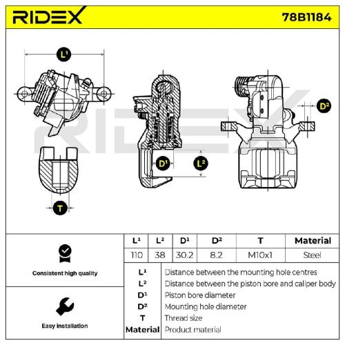 RIDEX 78B1184 Bremssattel Bremszange Hinten links für HONDA Jazz III Schrägheck Bild RIDEX 78B1184 Bremssattel Bremszange Hinten links für HONDA Jazz III Schrägheck
