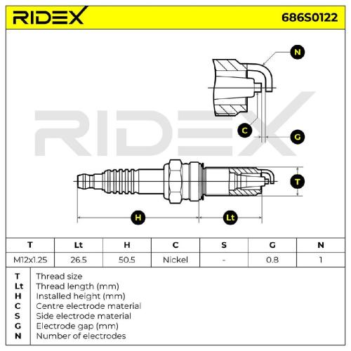 RIDEX 686S0122 Zündkerze Spanner Size: 16 mm Gewindelänge: 26,5 für SMART Bild RIDEX 686S0122 Zündkerze Spanner Size: 16 mm Gewindelänge: 26,5 für SMART