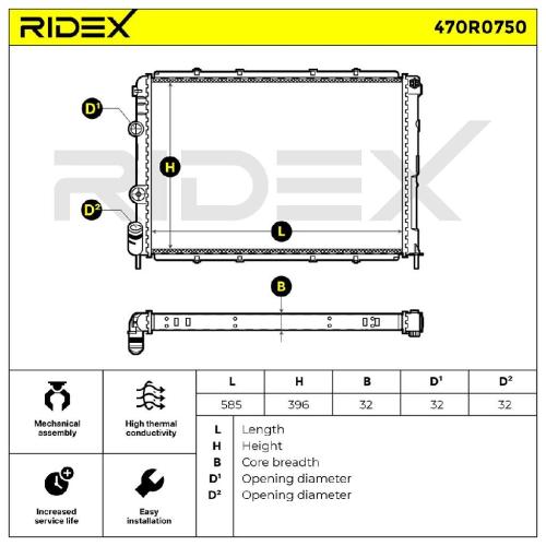 RIDEX 470R0750 Motorkühler / Wasserkühler für RENAULT Megane 1 (BA0/1) Bild RIDEX 470R0750 Motorkühler / Wasserkühler für RENAULT Megane 1 (BA0/1)