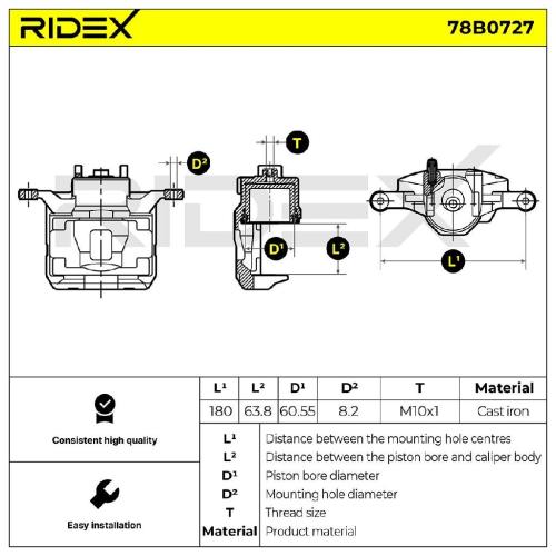 RIDEX 78B0727 Bremssattel Bremszange Vorne rechts für MITSUBISHI 4605A202 Bild RIDEX 78B0727 Bremssattel Bremszange Vorne rechts für MITSUBISHI 4605A202