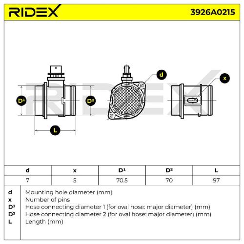 RIDEX 3926A0215 Luftmassenmesser/Luftmengenmesser LMM mit Gehäuse 5-Polig Bild RIDEX 3926A0215 Luftmassenmesser/Luftmengenmesser LMM mit Gehäuse 5-Polig