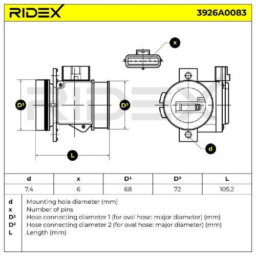 RIDEX 3926A0083 Luftmassenmesser/Luftmengenmesser LMM mit Gehäuse für FORD Bild RIDEX 3926A0083 Luftmassenmesser/Luftmengenmesser LMM mit Gehäuse für FORD