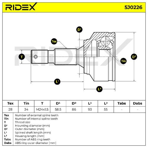 RIDEX 5J0226 Gelenksatz Antriebswelle Achswelle radseitig für CITROËN 3272GE Bild RIDEX 5J0226 Gelenksatz Antriebswelle Achswelle radseitig für CITROËN 3272GE